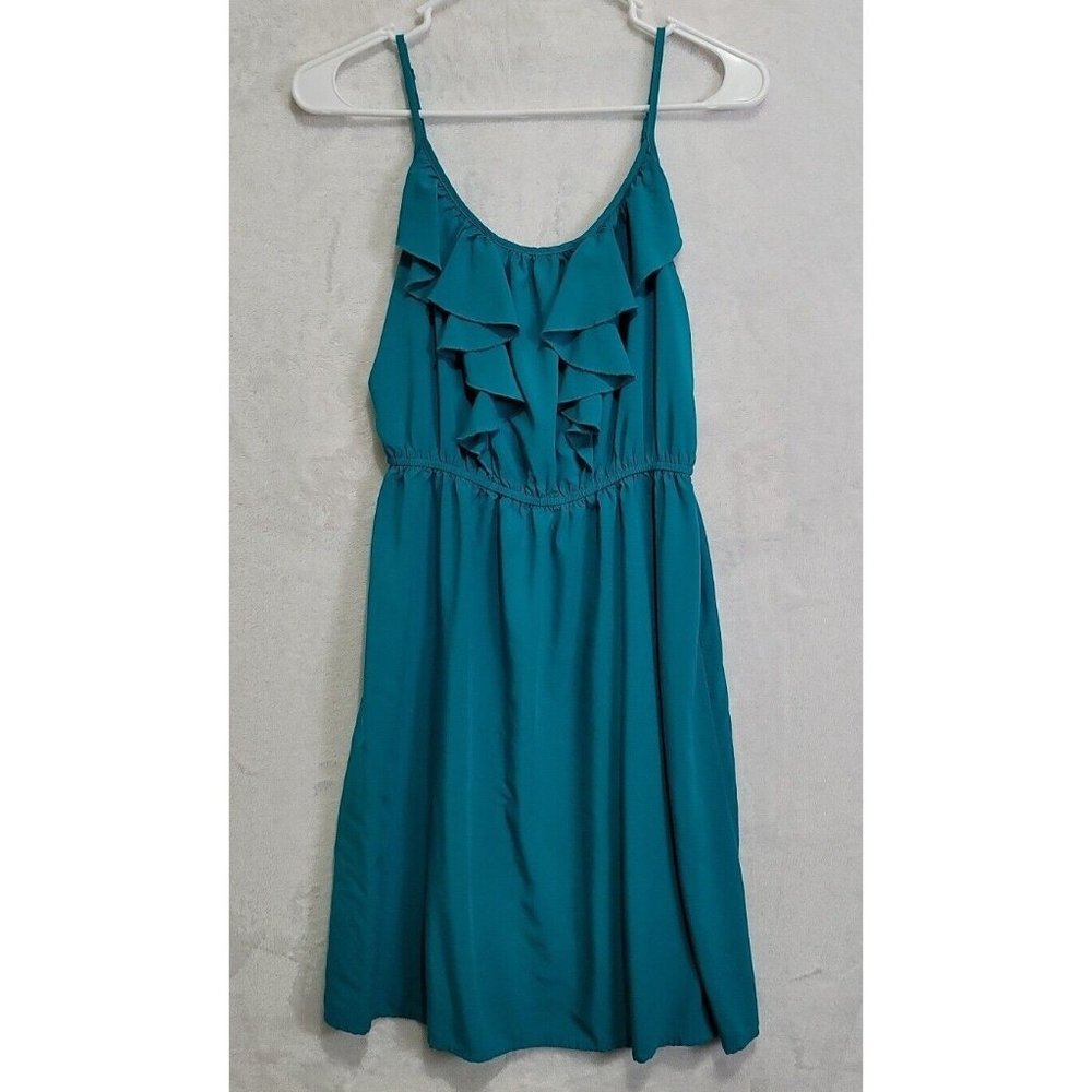Old Navy Women's Ruffle Front Dress Spaghetti Strap Size S Turquoise 100% Rayon
